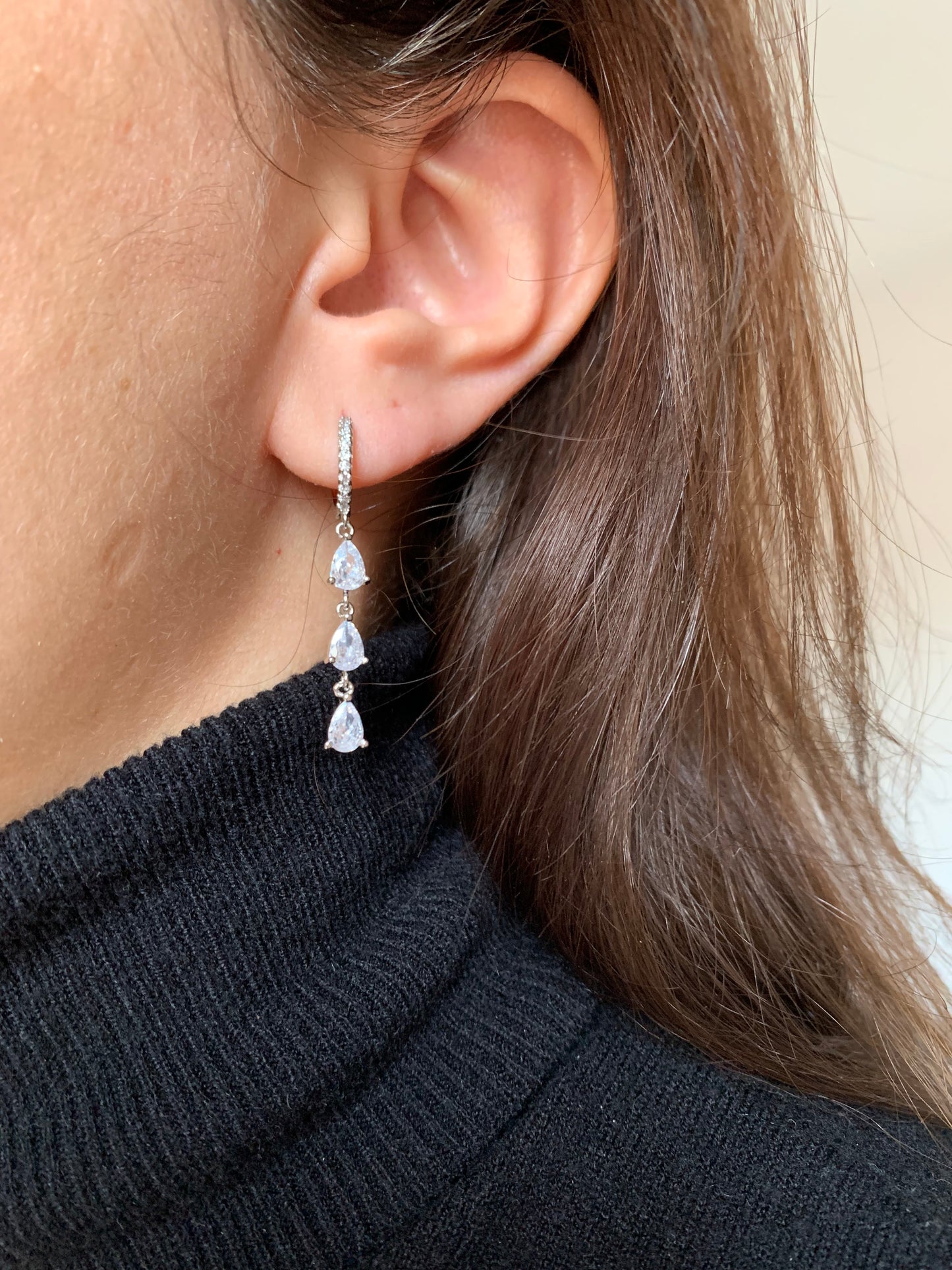 Pendientes Circonitas Gota Acero Inoxidable