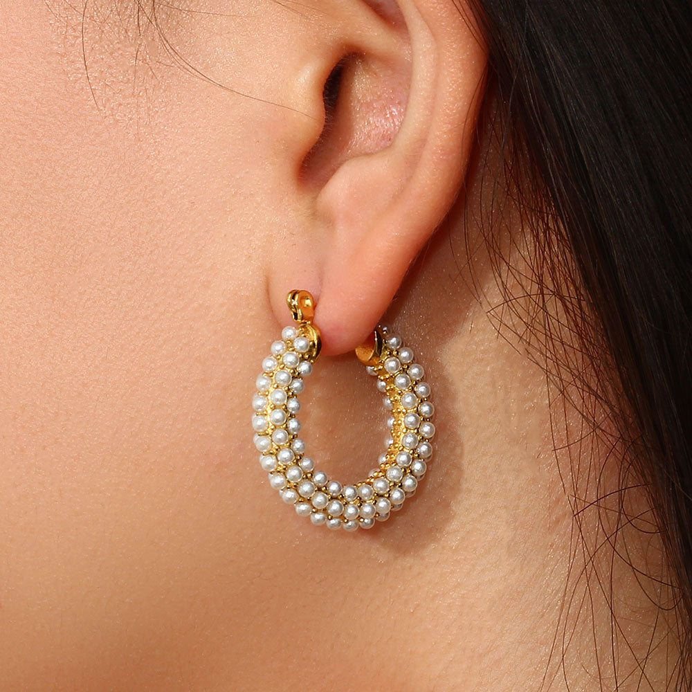 Pendientes Perla Aro Acero Inoxidable