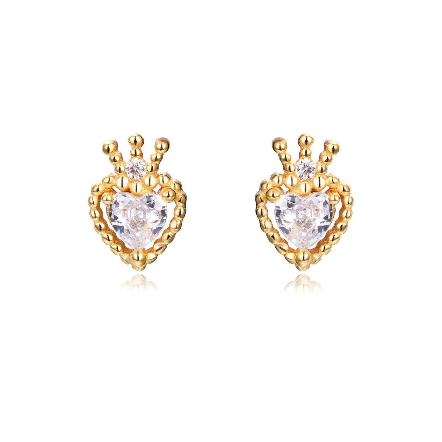 Pendientes Corazón Circonita Plata de ley / Baño de oro 18k