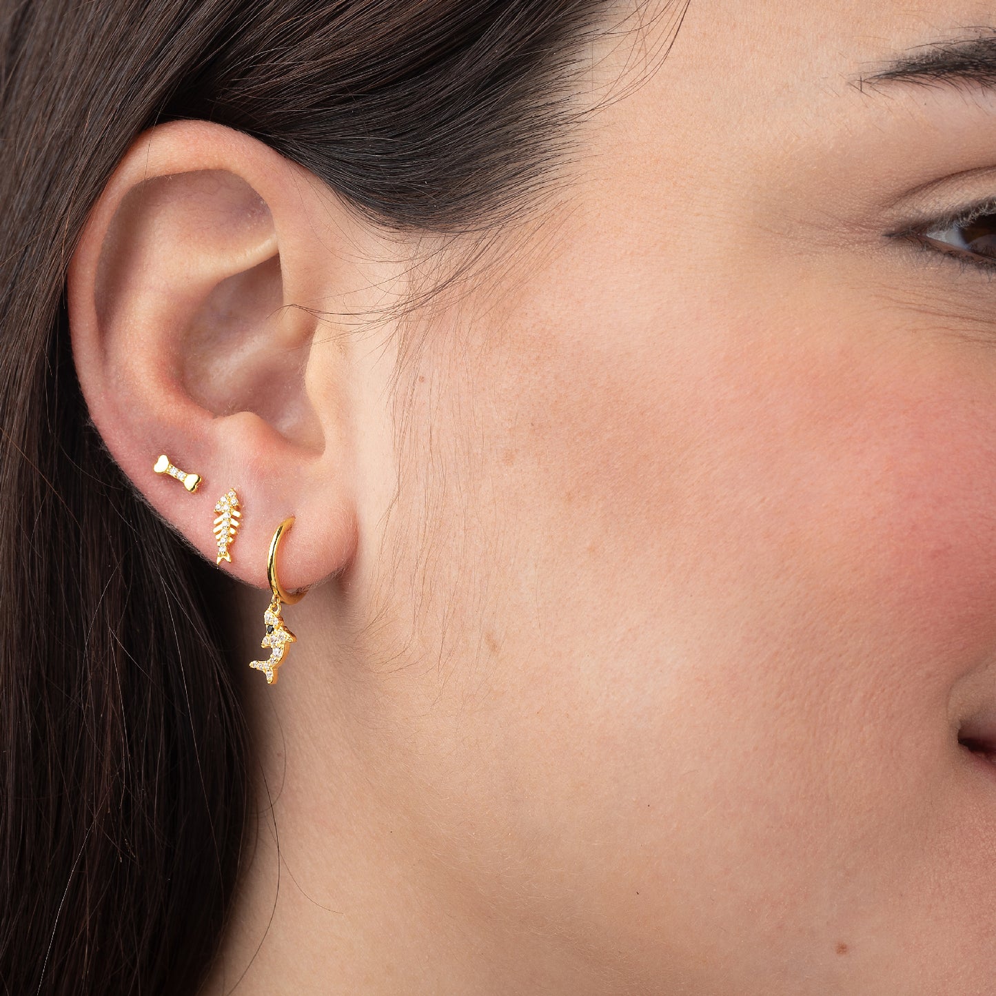 Pendientes Raspas de Pez Circonitas Plata de Ley