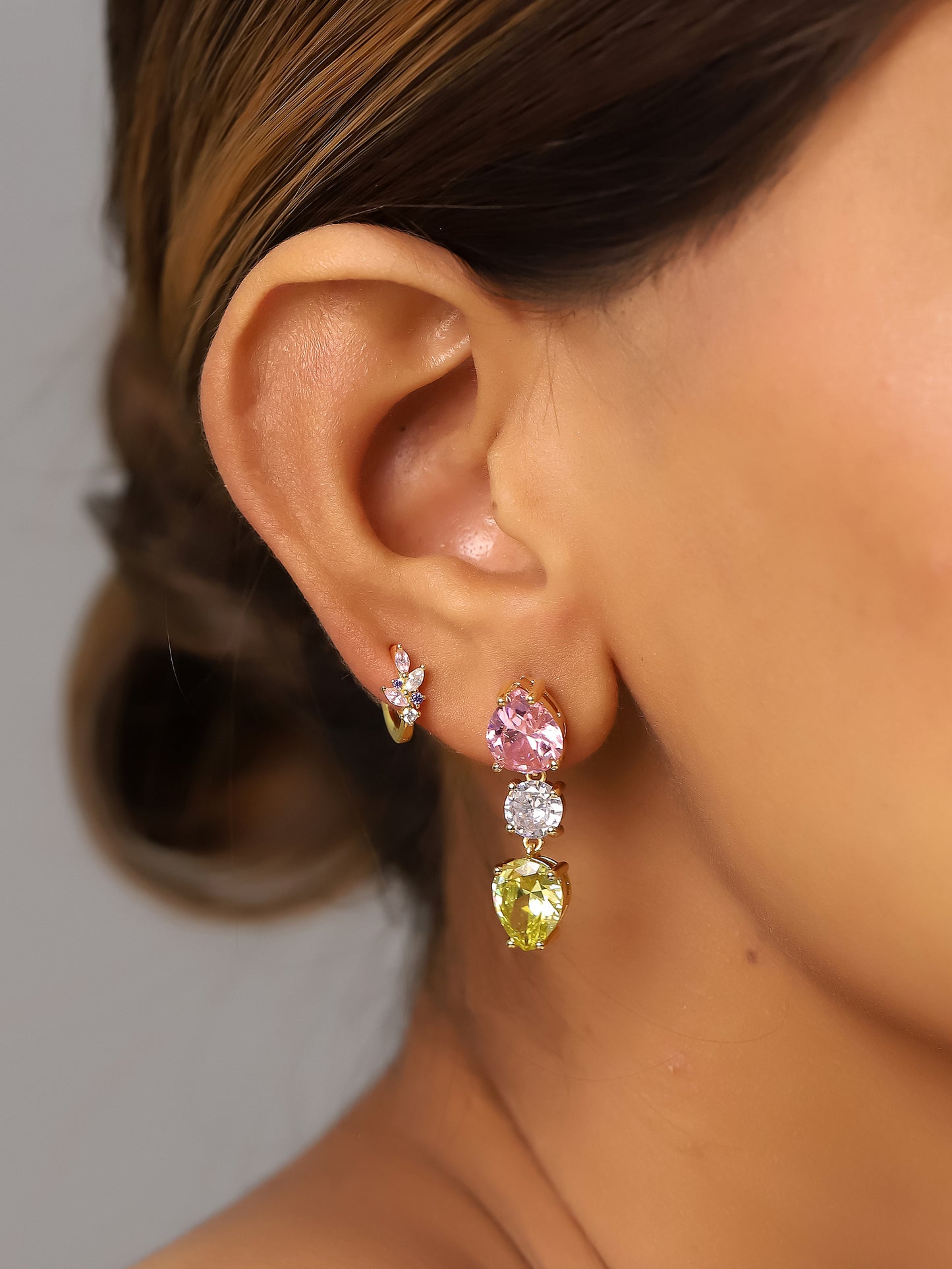 Pendientes Circonitas Multi Plata de ley / Baño de oro 18k