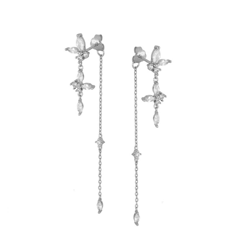 Pendientes Largos Mariposa Plata de ley / Baño de oro 18k