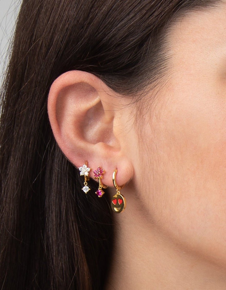 Pendientes Aro Flor Circonitas Rosa - Purpuritadesign