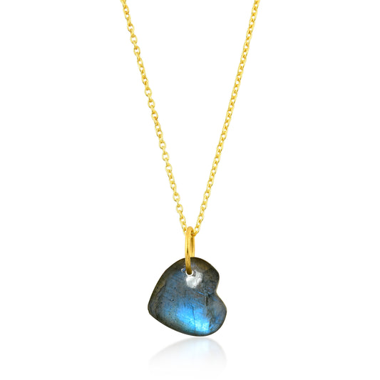 Collar Mineral Corazón Plata de ley / Baño de oro 18k