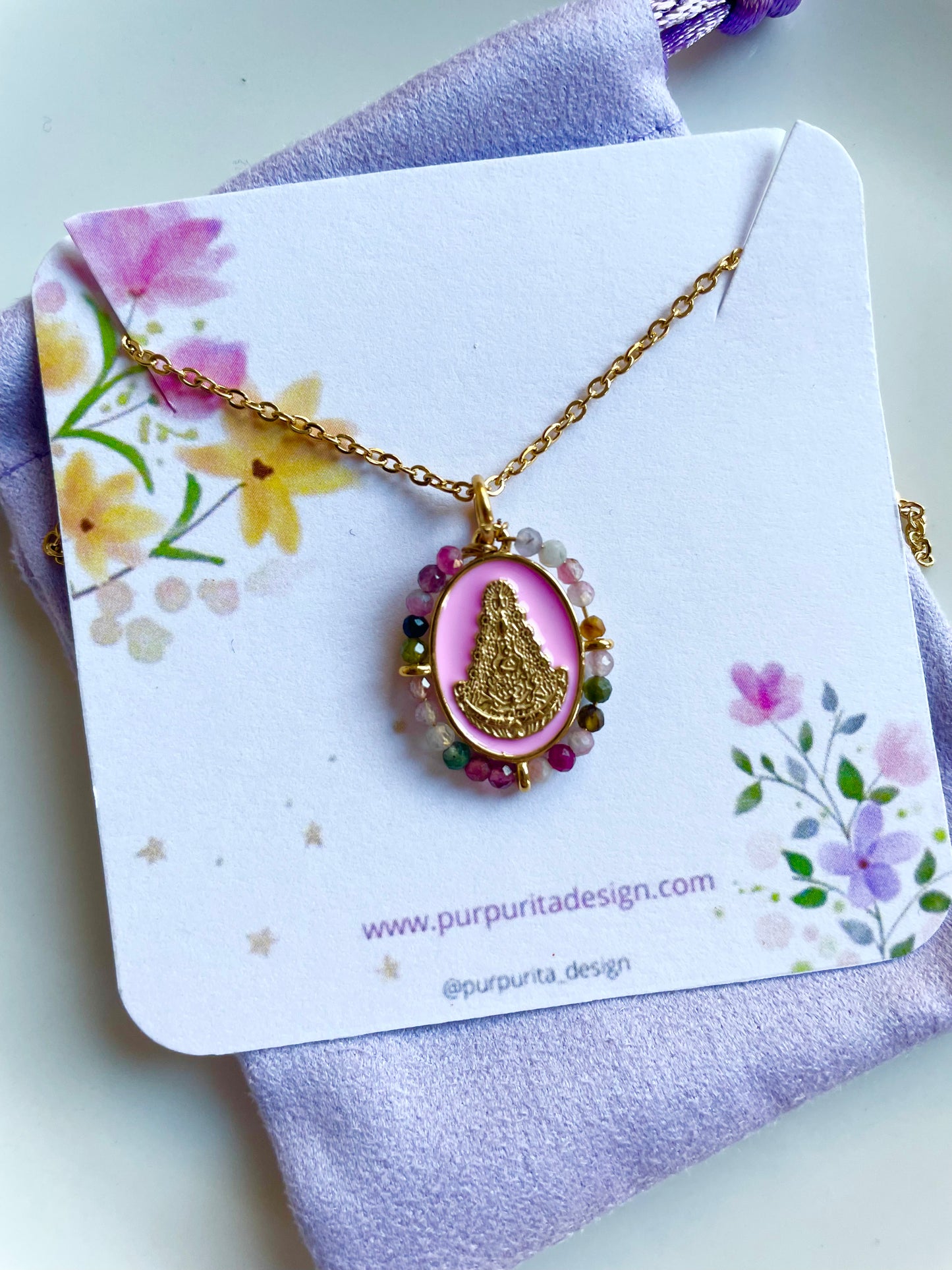 Collar Virgen del Rocío Turmalina Acero Inoxidable