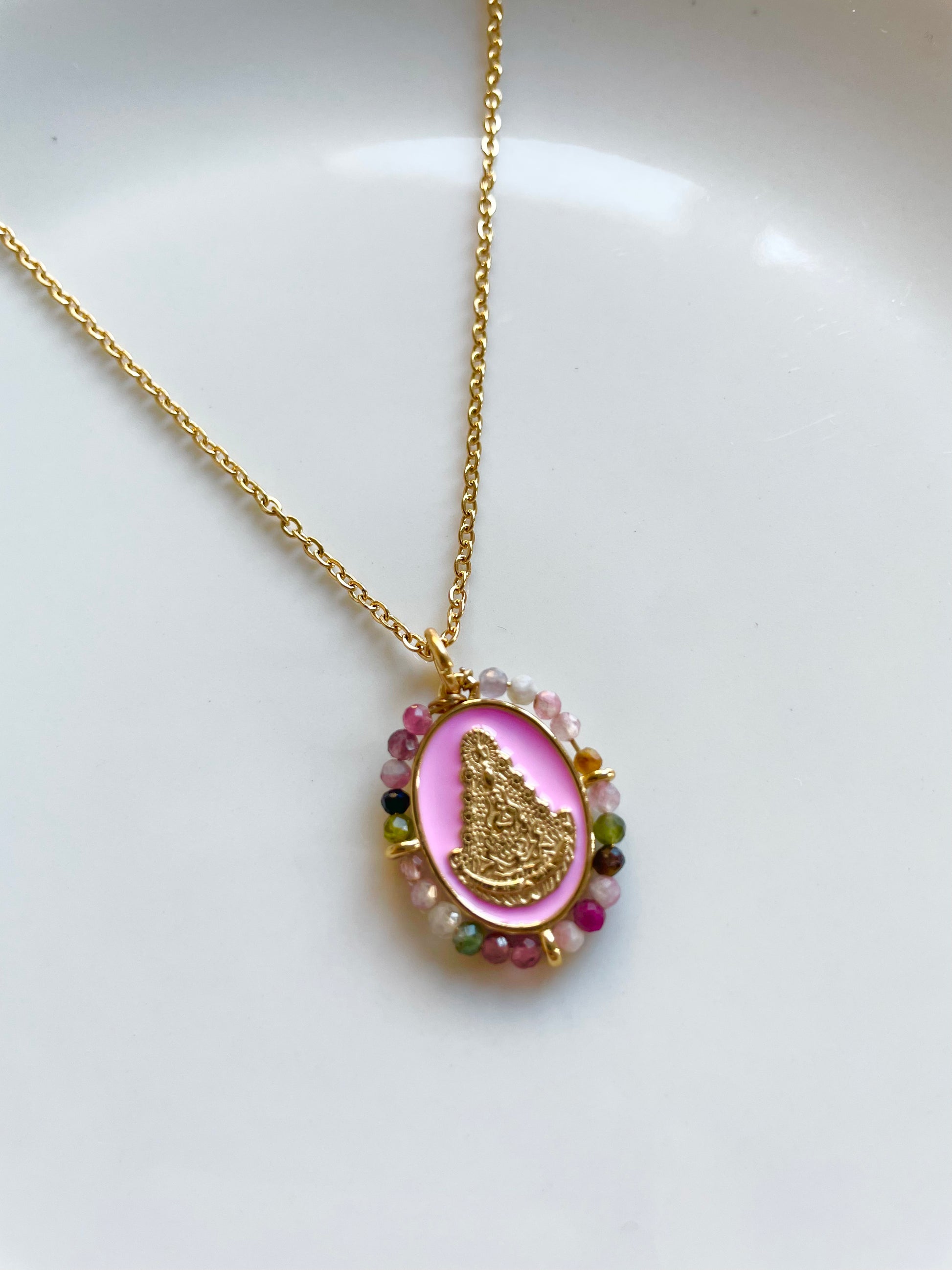 Collar Virgen del Rocío Turmalina Acero Inoxidable