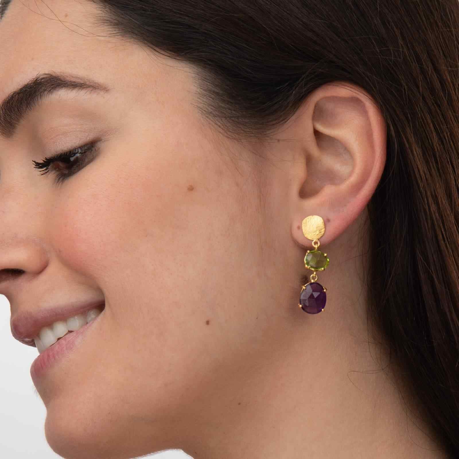 Pendientes mineral Plata de ley / Baño de oro 18k