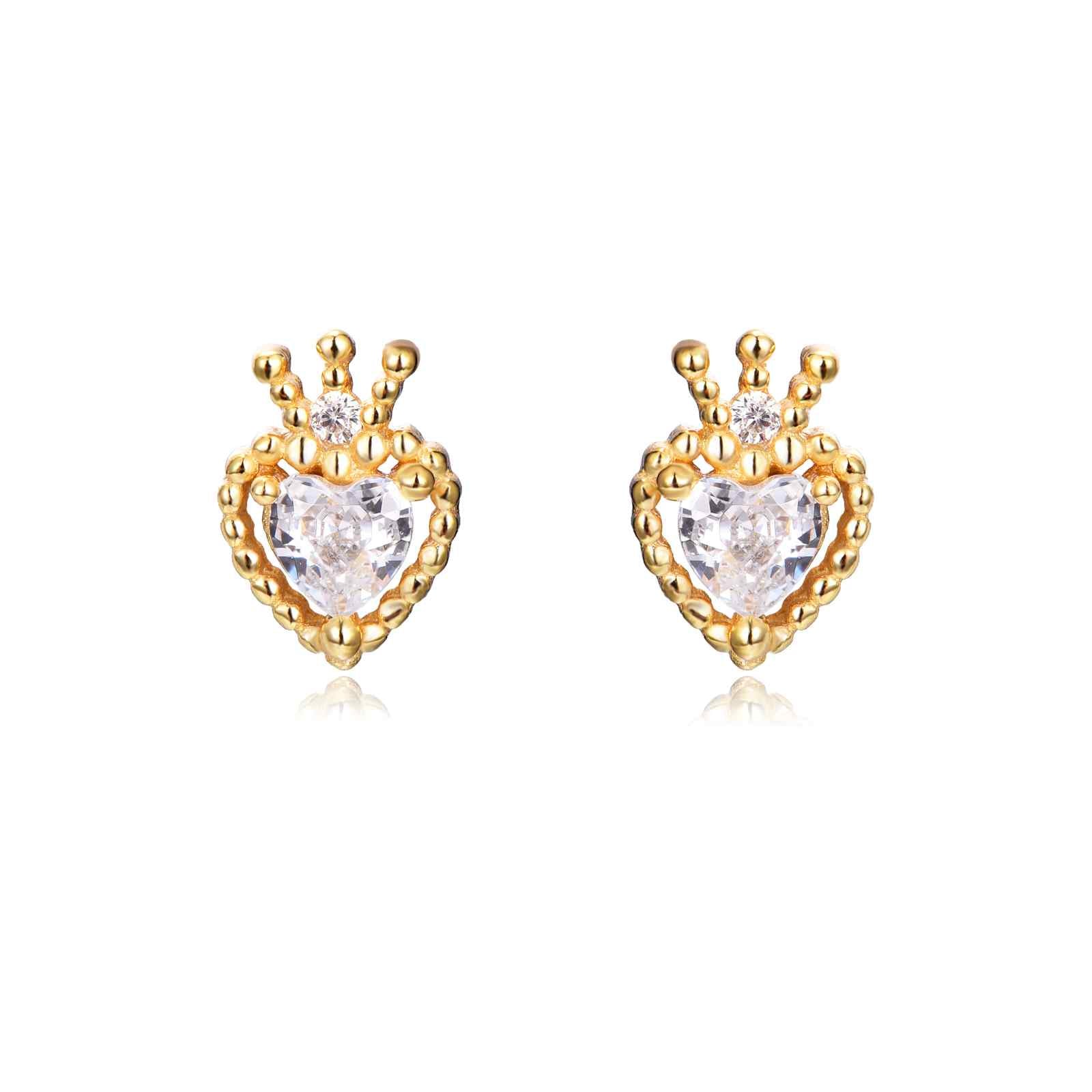 Pendientes Corazón Circonita Plata de ley / Baño de oro 18k