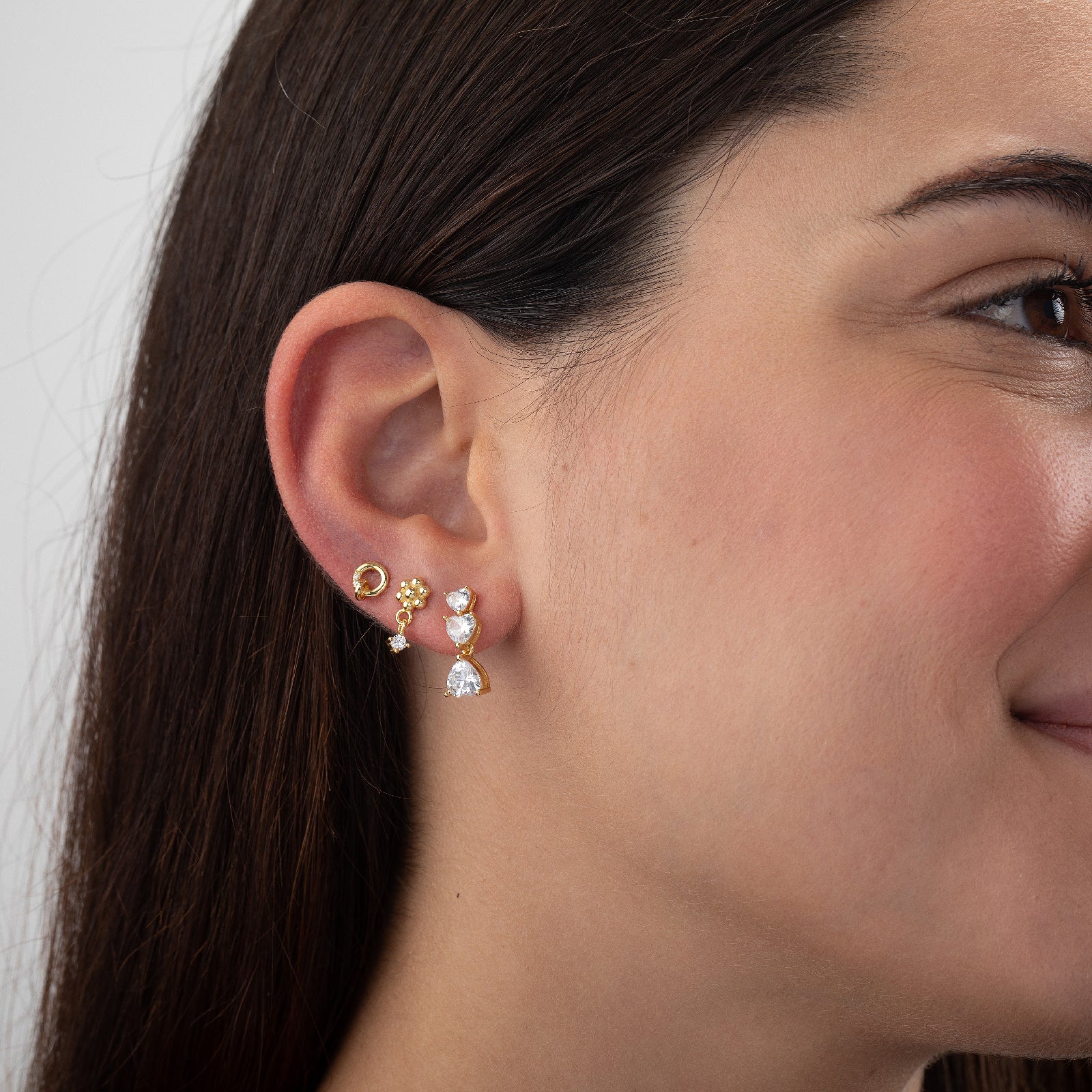 Pendientes Corazón Circonitas Plata de ley / Baño de oro 18k