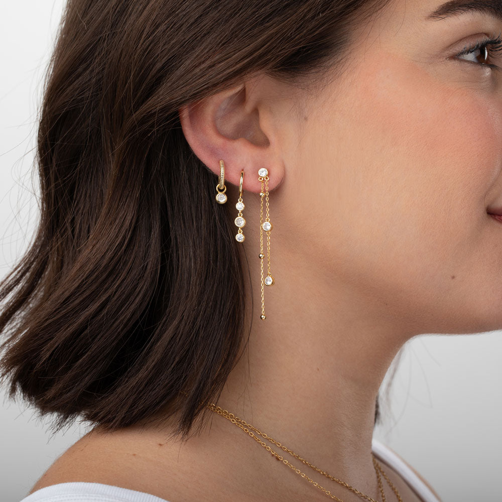 Pendientes Circonitas Aro con Rayas Plata de ley / Baño de oro 18k