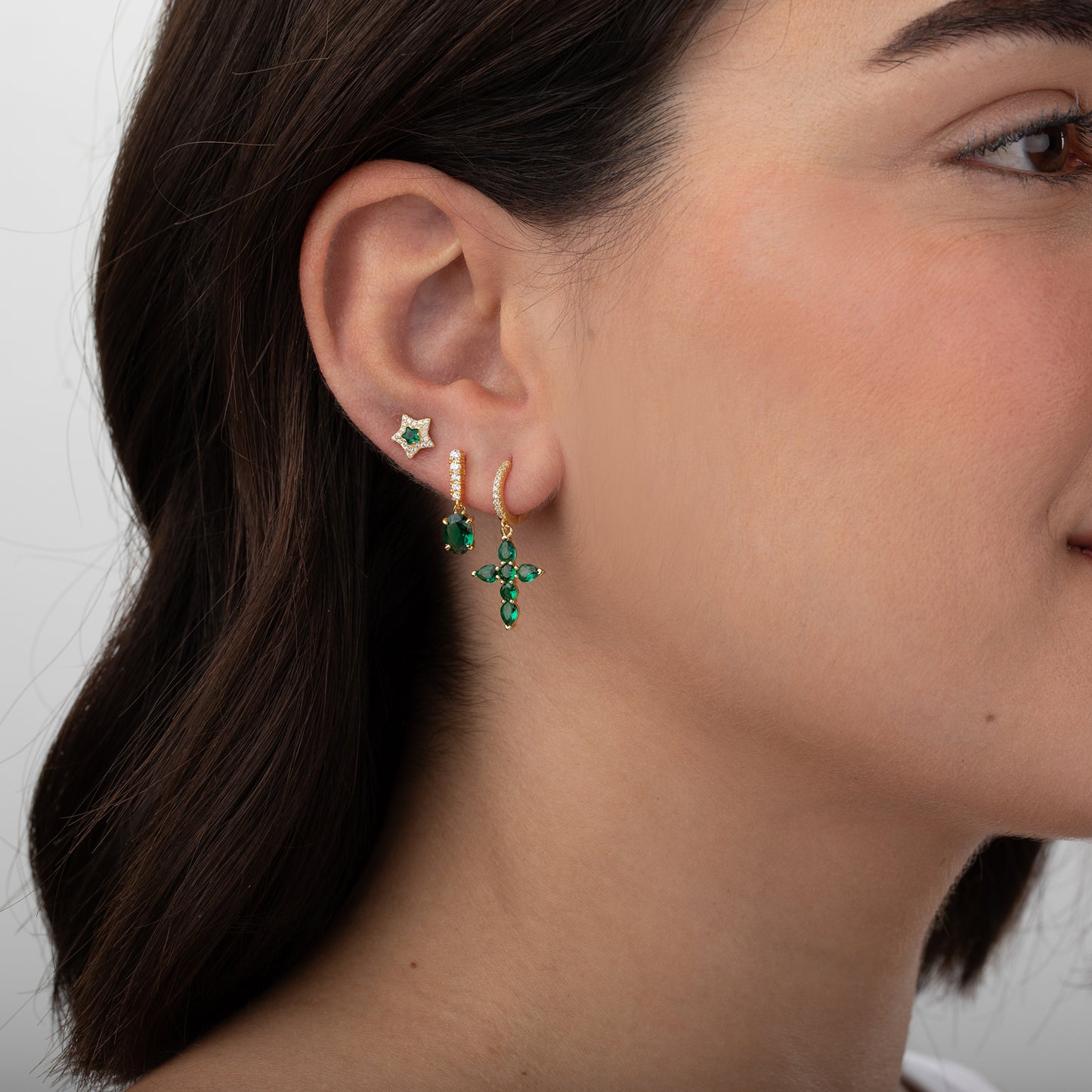 Pendientes Aro Cruz Circonita Plata de ley / Baño de oro 18k