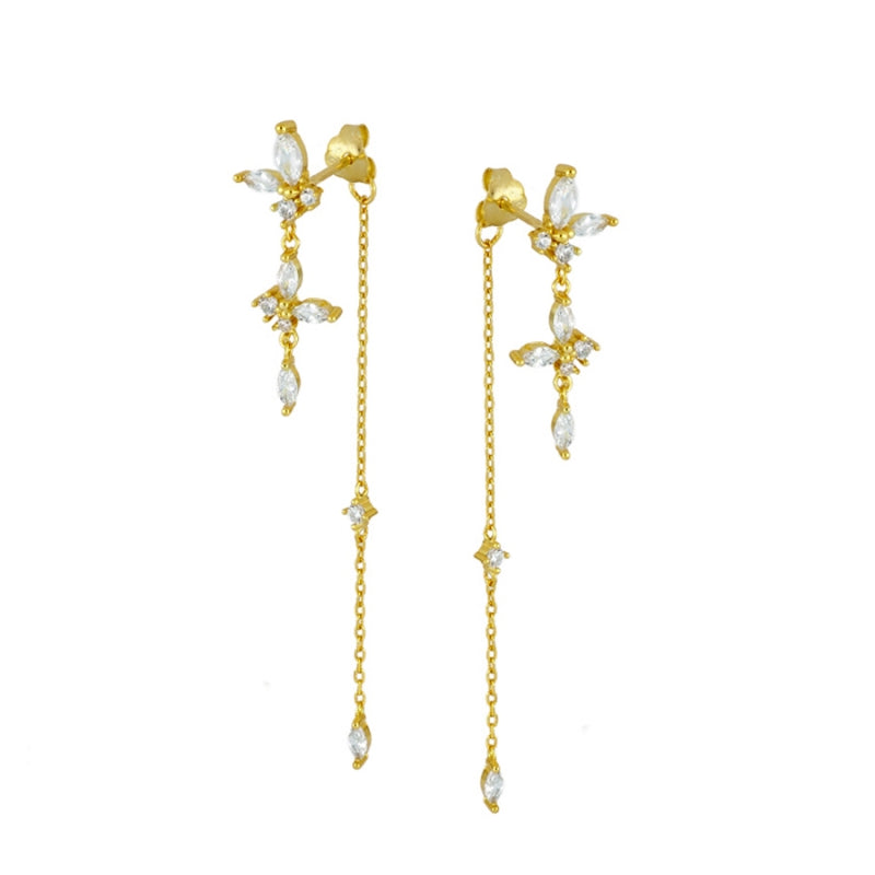 Pendientes Largos Mariposa Plata de ley / Baño de oro 18k