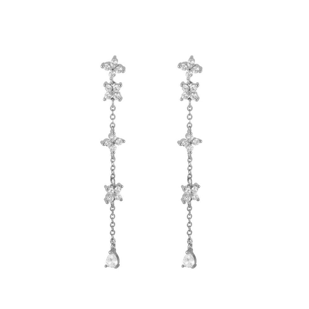 Pendientes Flor Largo Plata de ley / Baño de oro 18k