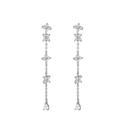 Pendientes Flor Largo Plata de ley / Baño de oro 18k
