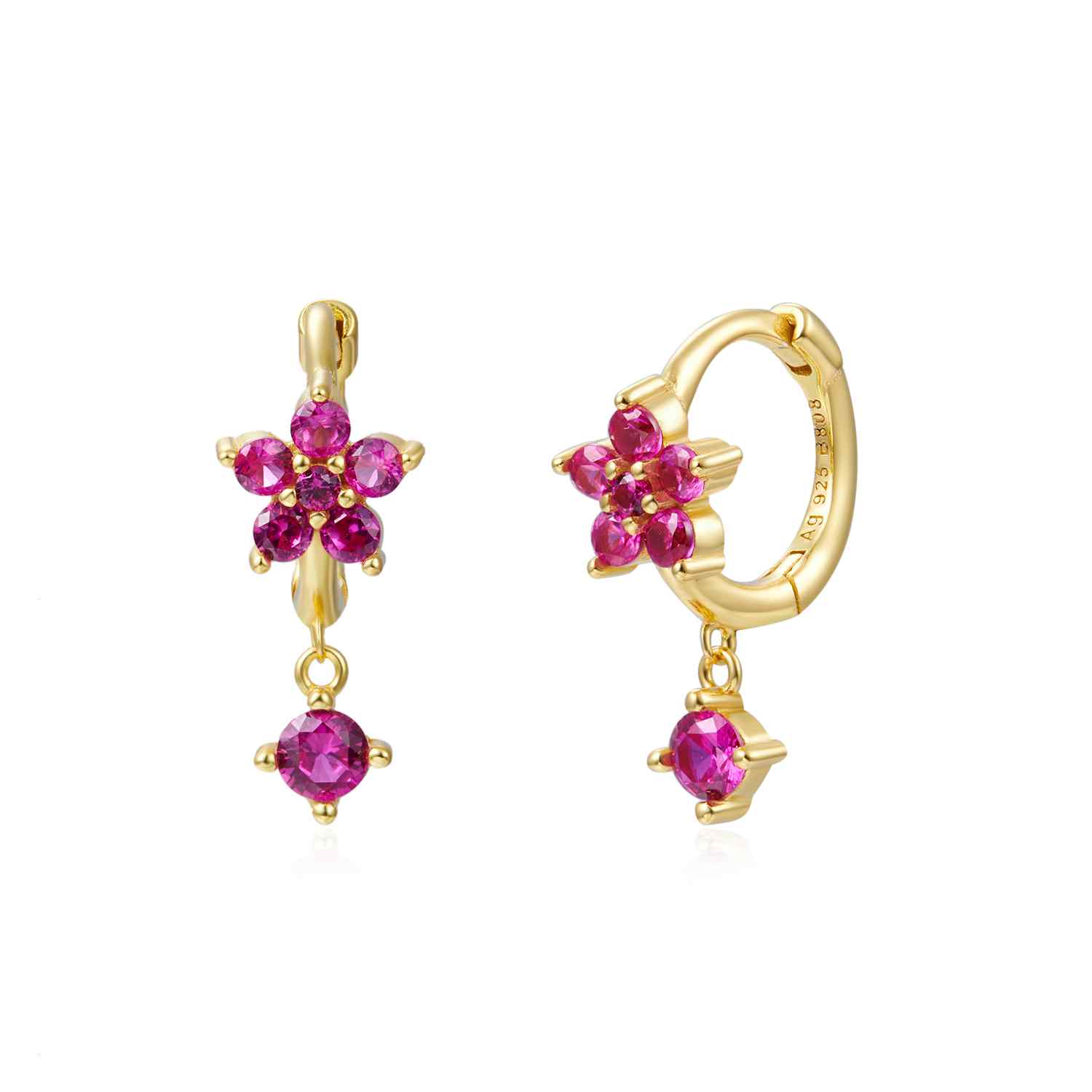 Pendientes Aro Flor Circonitas Rosa - Purpuritadesign